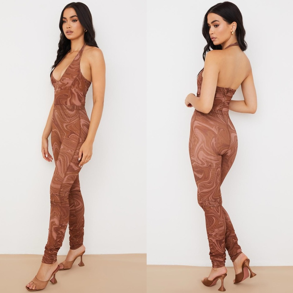 HOUSE OF CB VIOLET BROWN SWIRL LEGGINGS- SIZE L - Picture 2 of 5